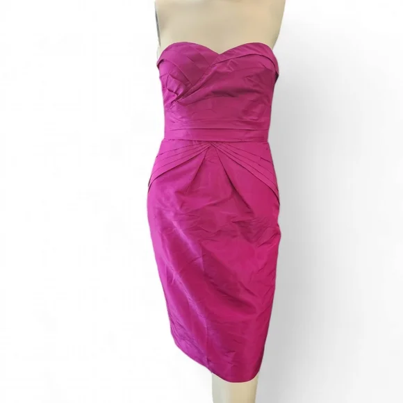 Banana Republic Silk hot pink sweetheart midi strapless cocktail dress size 00 Banana Republic Silk hot pink sweetheart midi strapless cocktail dress size 00
